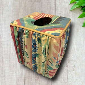 Vintage 90s Touch of Class Fabric Tissue Box Cover Cottage Floral Patchwork Cube